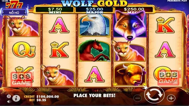 Quay slot game nổ hũ Wolf Gold, tích lũy thưởng và săn jackpot cực khủng